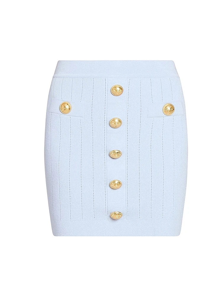 Pointelle-Knit Button-Front Miniskirt