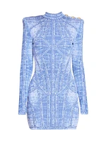 Denim Trompe L'oeil Long-Sleeve Body-Con Minidress