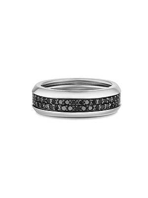 Beveled Pavé Two Row Band Ring 18K White Gold, 8MM