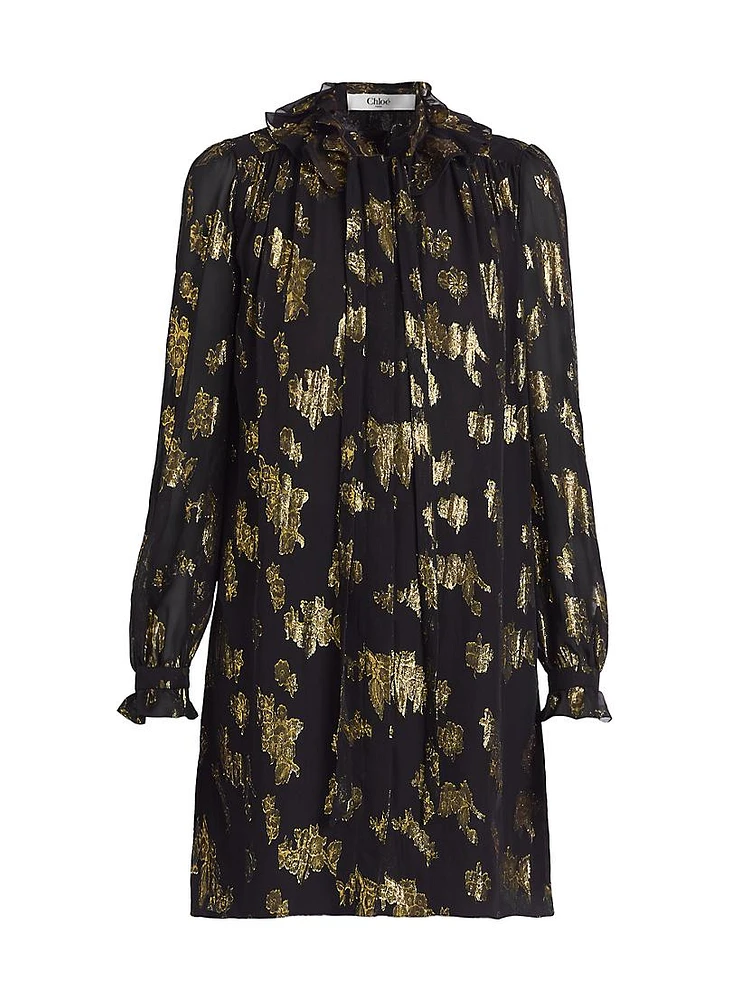 Metallic Ikat-Inspired Silk-Blend Minidress