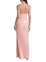 Sequined Floral Halter Cocktail Dress