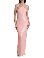 Sequined Floral Halter Cocktail Dress