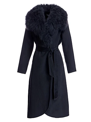 Cashmere Belted Fur Trim Coat