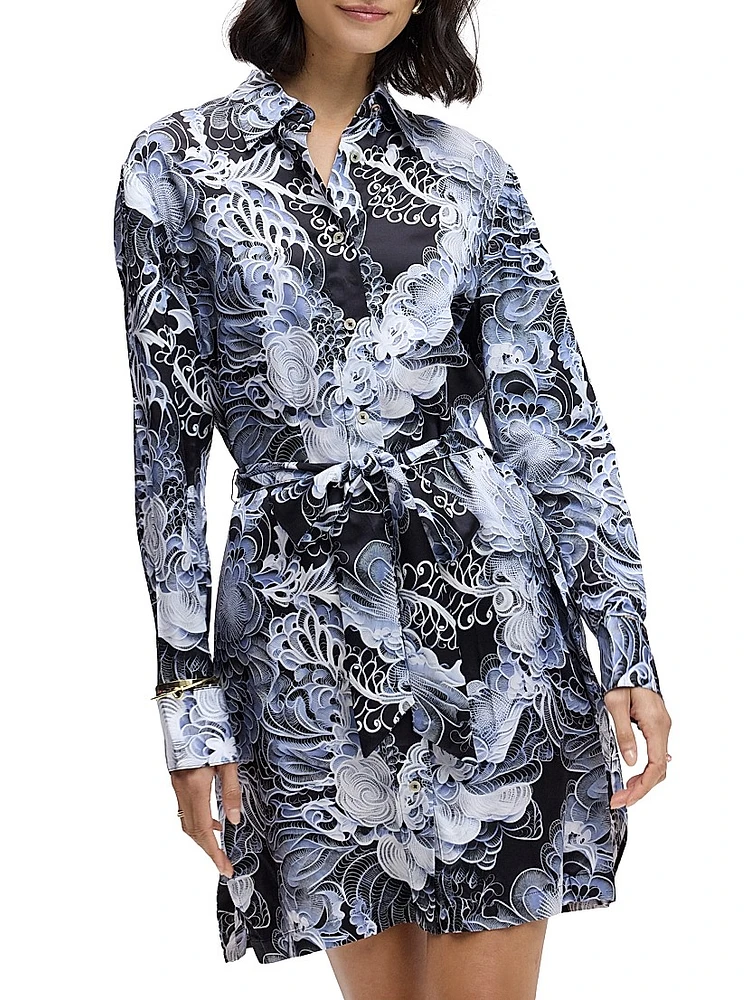 Charlotte Floral Silk-Blend Tie-Waist Mini Shirtdress
