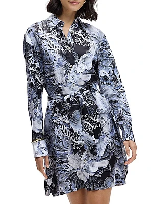 Charlotte Floral Silk-Blend Tie-Waist Mini Shirtdress