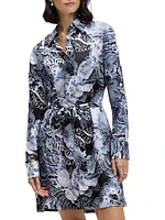 Charlotte Floral Silk-Blend Tie-Waist Mini Shirtdress