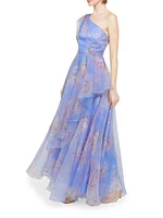 Augusta Floral Organza One-Shoulder Gown