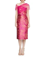 Judy Brocade Asymmetric Shawl Cocktail Dress
