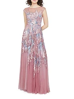 Aviana Beaded Cap-Sleeve Gown