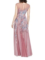 Aviana Beaded Cap-Sleeve Gown