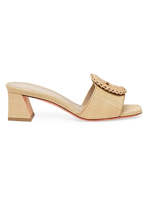 Marta 50MM Raffia & Leather Buckle Mules