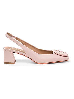 Lemon 50MM Buckle-Detailed Leather Slingback Pumps