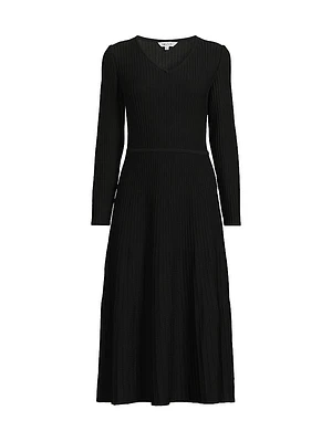 Ribbed Knit Modern-Fit Fit & Flare Midi-Dress