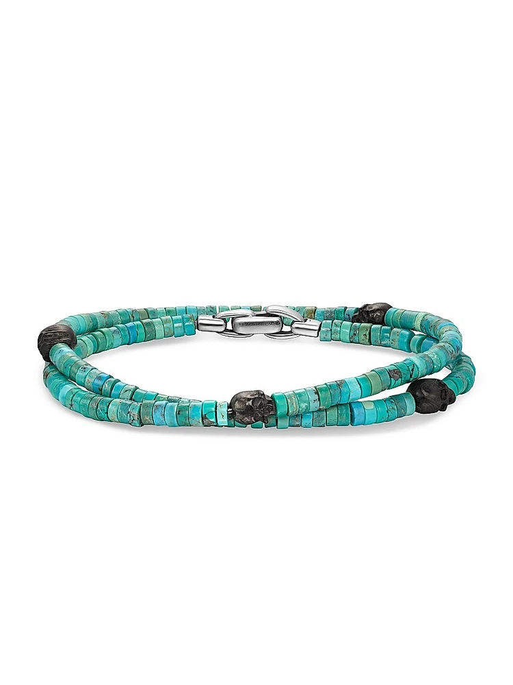 Memento Mori Skull Station Double Wrap Bracelet Sterling Silver