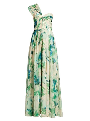 Printed One-Shoulder Gown
