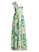 Printed One-Shoulder Gown