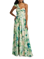 Printed One-Shoulder Gown