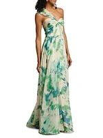 Printed One-Shoulder Gown