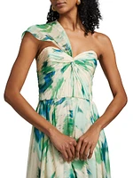 Printed One-Shoulder Gown