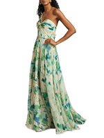 Printed One-Shoulder Gown