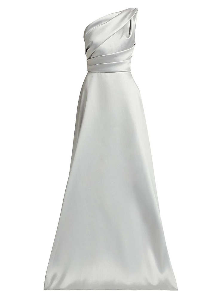 Satin Pleated One-Shoulder Gown