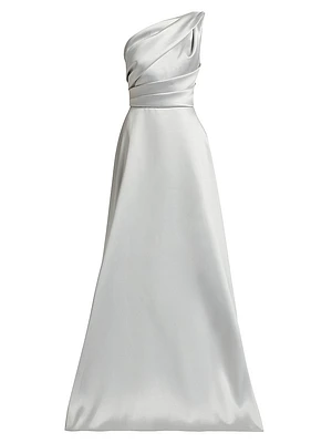 Satin Pleated One-Shoulder Gown