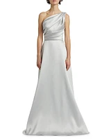 Satin Pleated One-Shoulder Gown