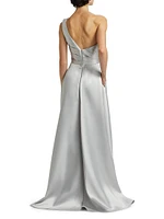 Satin Pleated One-Shoulder Gown