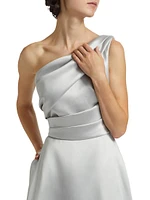 Satin Pleated One-Shoulder Gown