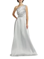 Satin Pleated One-Shoulder Gown
