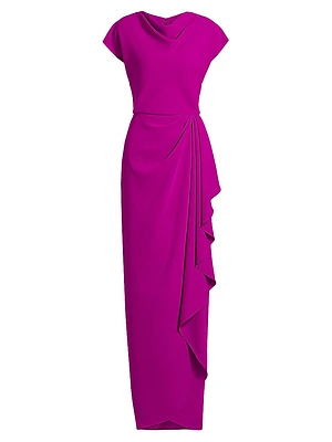 Draped Short-Sleeve Column Gown