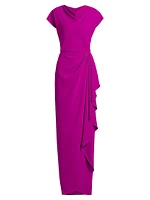 Draped Short-Sleeve Column Gown