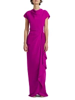 Draped Short-Sleeve Column Gown