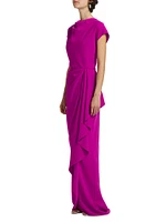 Draped Short-Sleeve Column Gown