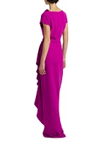 Draped Short-Sleeve Column Gown
