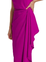 Draped Short-Sleeve Column Gown