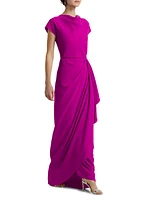 Draped Short-Sleeve Column Gown