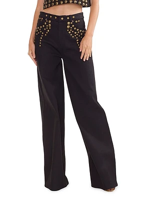 Studded Wide-Leg Denim Pants