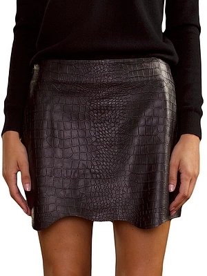 Croc-Embossed Leather Miniskirt