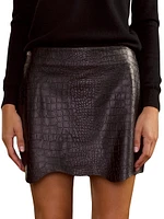 Croc-Embossed Leather Miniskirt