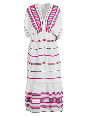 Leila Striped Cotton V-Neck Midi Dress