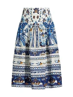 Ana Tapestry Cotton-Blend Smocked-Waist Midi-Skirt