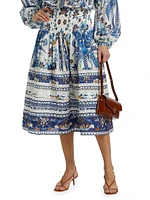 Ana Tapestry Cotton-Blend Smocked-Waist Midi-Skirt