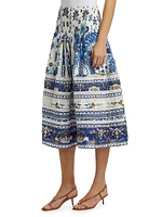 Ana Tapestry Cotton-Blend Smocked-Waist Midi-Skirt
