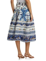 Ana Tapestry Cotton-Blend Smocked-Waist Midi-Skirt