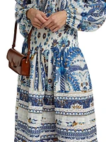 Ana Tapestry Cotton-Blend Smocked-Waist Midi-Skirt