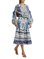 Ana Tapestry Cotton-Blend Smocked-Waist Midi-Skirt