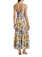 Greek Garden Floral Linen-Blend Maxi Dress