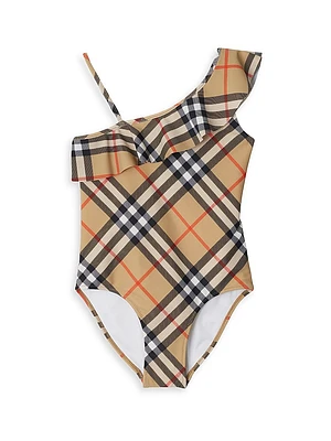 Baby Girl's, Little Girl's & Ruffle-Trim Check Swimsuit
