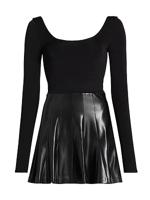 Chara Long-Sleeve Faux-Leather Minidress